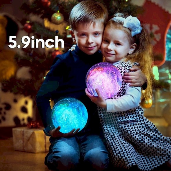 Moon Lamp Night Light Galaxy Lamp 5.9 Inch 16 Colors LED, Wood Stand, Remote - Picture 3 of 16